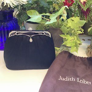 Judith Leiber Black Satin Evening Clutch